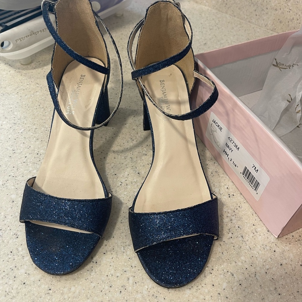 Touch Up Block Heeled Blue Shimmer Sandal - Picture 3 of 6